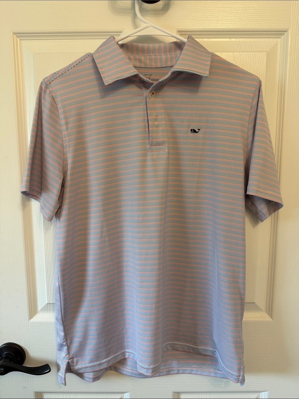 Vineyard Vines Boys Sankaty polo. Red white blue gray stripe. Sz XL 18.